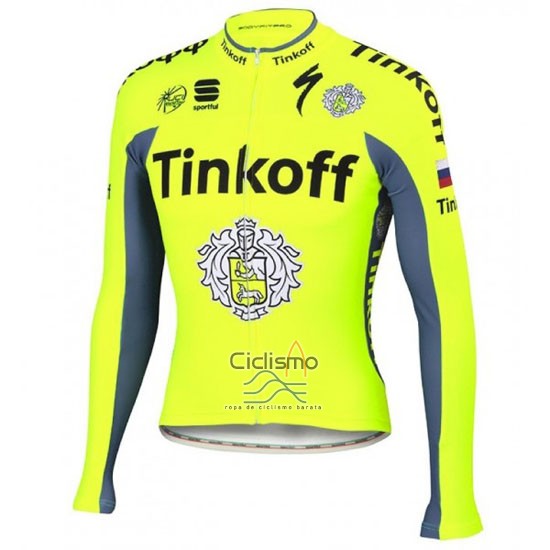 Tinkoff Ropa Ciclismo Culotte Largo 2016 Mangas Largas Verde y Gris